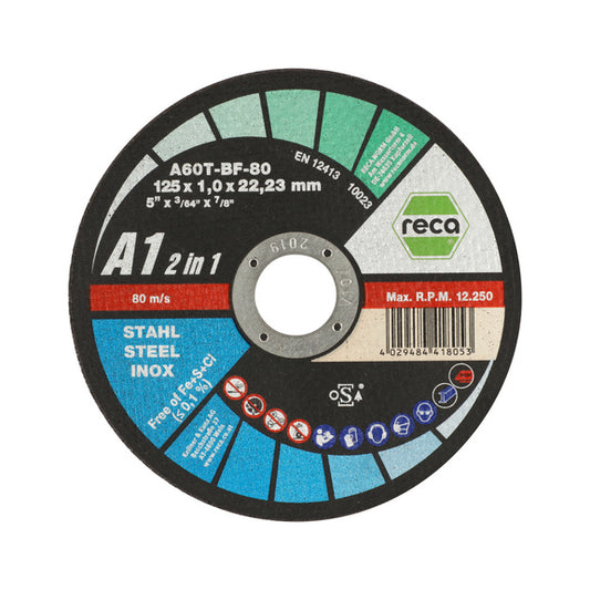 Disque à tronçonner acier/inox diametre 125mm 22,2mm épais 1,0mm
