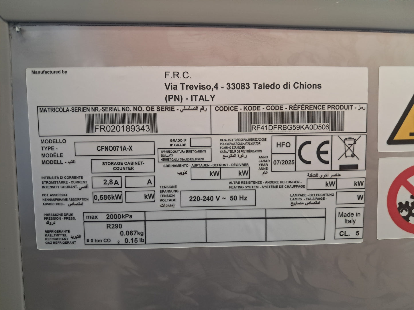ARMOIRE FROIDE NEGATIVE 1 PORTE - PF-0060286