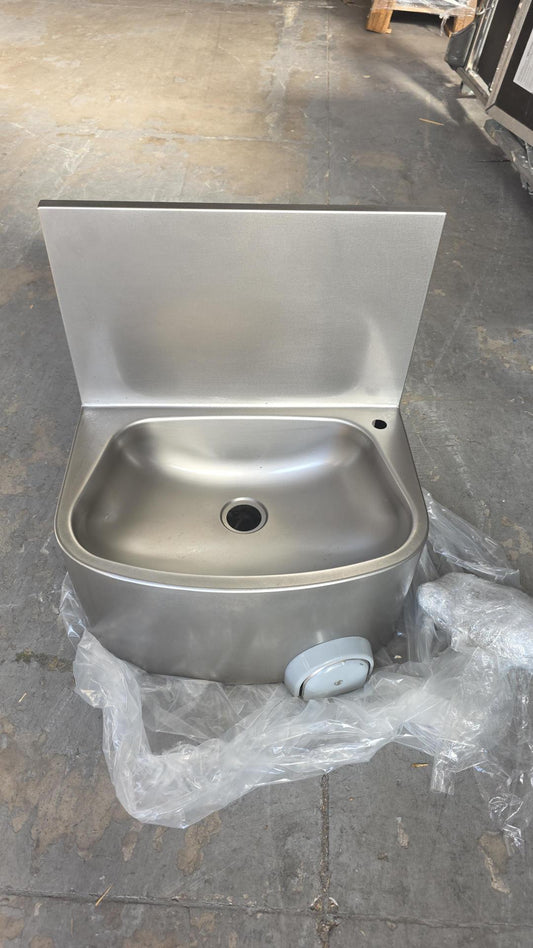 LAVE-MAINS INOX 304, DOSSERET MONOBLOC PLIECOMMANDE FEMORALE PAR BOUTON POUSSOIR -  DI-0020820
